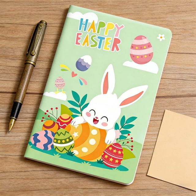 CaiYueKe Easter Bunny Journal Notebook for Writing, Cute Floral Pattern Diary, Ruled Paper Notepad, Student School Office Supplies, Gift Idea