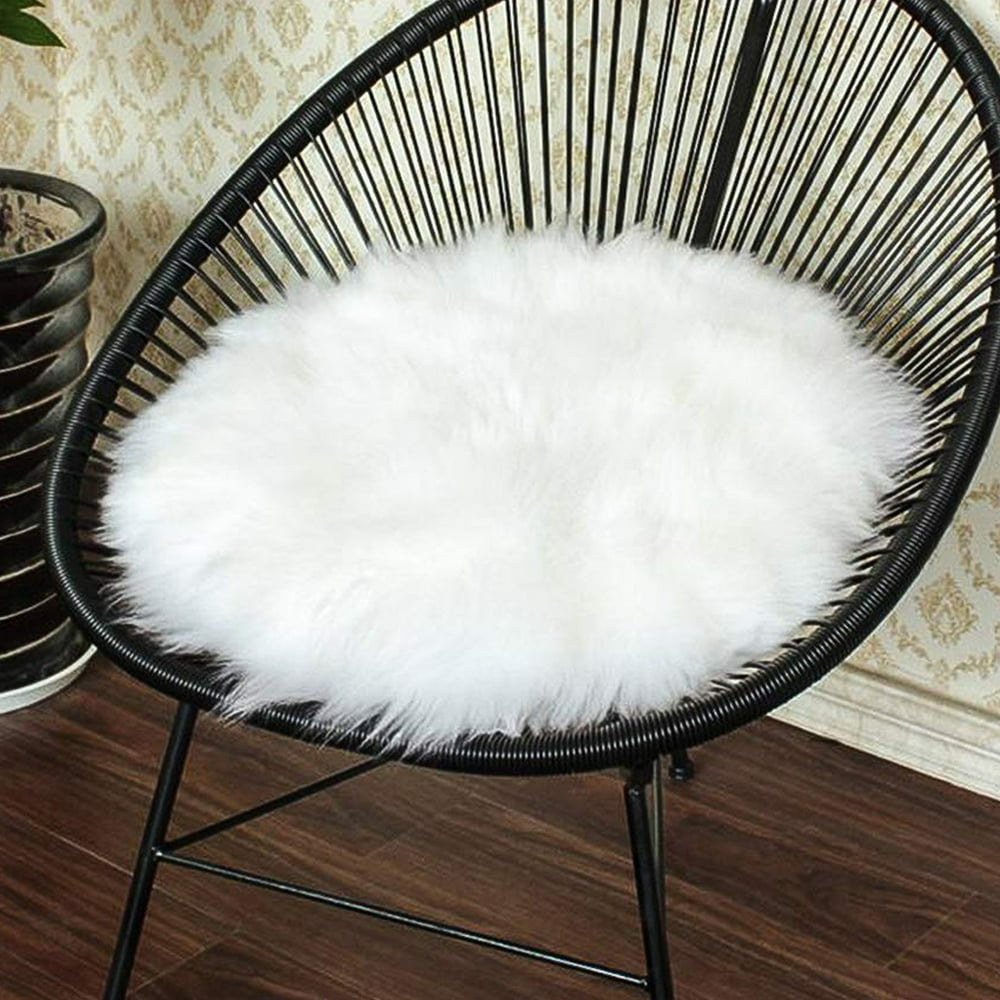 Soft Round Faux Fur Sheepskin Seat Cushion Chair Cover Plush Area Rugs ...