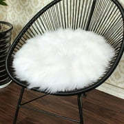 Soft Round Faux Fur Sheepskin Seat Cushion Chair Cover Plush Area Rugs for Bedroom,14" x 14",White