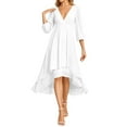 thumbnail image 4 of WTOBBY Women's Fashion V-Neck Long Sleeve Loose Slim Evening Casual Chiffon Dress Elegant Flowy Fabric for Parties and Daily Use Soft Draping and Comfort Fit,White 2XL, 4 of 4