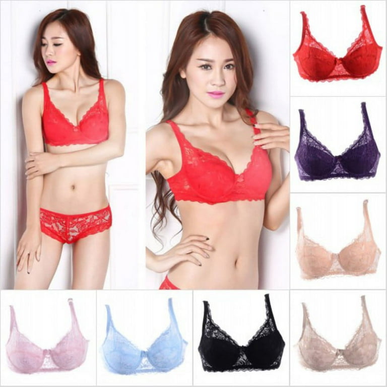 Women's Push Up Lace Bra Comfort Padded Underwire Bra Lift Up 5/8 Cup Lace  Brassiere Underwear,Red,38B 