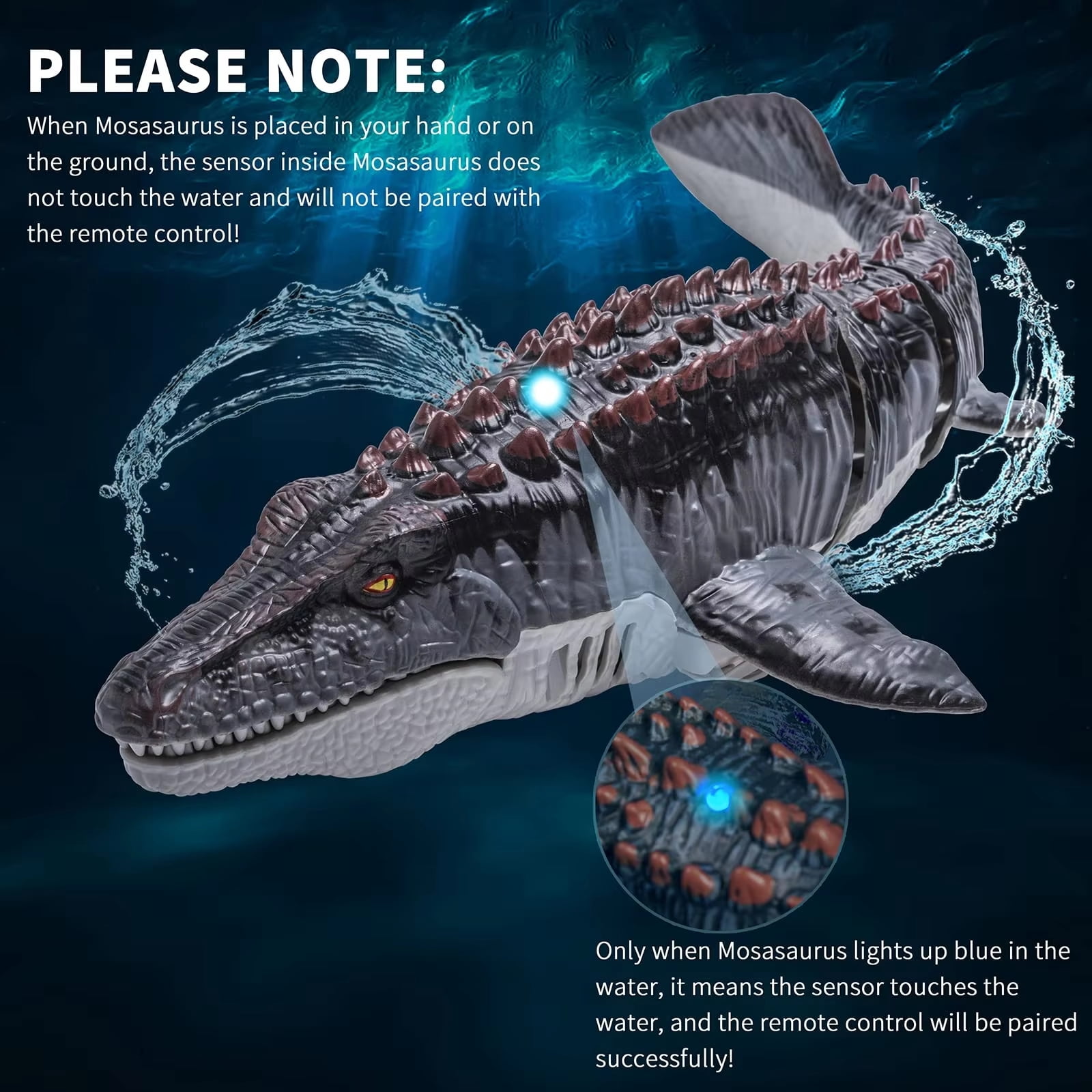 Unbranded Remote Control Mosasaurus Dinosaur Water Toy with Spray and Light, 2.4GHz RC Lake Pool Toy for Boys Girls Ages 6+