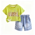 thumbnail image 5 of Hrsba Little Girl Outfits Short Sleeve Crew Neck Tee And Elastic Waist Pearl Decor Denim Shorts Two Piece Set, 5 of 8