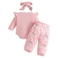 thumbnail image 4 of qiiinnHk Baby Girl Clothes Baby Long Sleeve Ruffle Bow Print Romper Pants Fall Winter Outfits 3PCS Gifts Set Baby Girls' Clothing 12-18 Months,Pink, 4 of 7