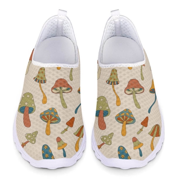Zapatos casuales nuevos de verano y otoño para mujer, zapatos planos clásicos sin cordones con estampado de setas y plantas forestales, zapatos de malla transpirables para deportes al aire libre