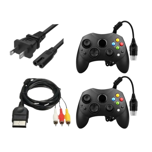 Pack 2 Controles Negros+cable Video Audio+Cable de corriente Para Xbox Clasico
