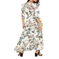 thumbnail image 3 of PENGXIANG Robe d'Été des Femmes Imprimé de Fleurs V Cou à Manches Courtes Robe Midi pour les Dames Plage Vacances Robe Bleue Manches Courtes, 3 of 5