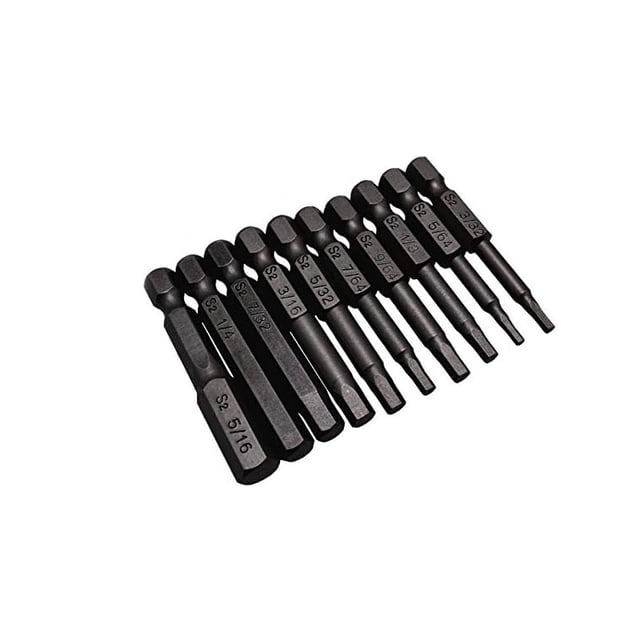 10-Piece Imperial Hex Shank Magnetic Screwdriver Bits Set - 50mm Length, Black Oxide Finish, Compact Design for Professional & DIY Use, Durable Steel Construction, Convenient Bagged Packaging