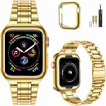thumbnail image 1 of wonima02 Solid Stainless Steel Band Compatible with Apple Watch 38mm(Series 3/2/1) 40mm(Series SE/6/5/4) 41mm(Series 9/8/7) Metal Strap with Soft TPU Case for iWatch Bands for Women and Men, Gold, 1 of 1