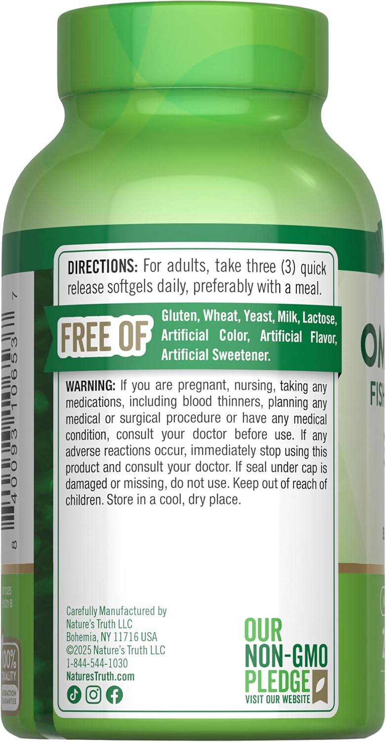 Triple Omega 3-6-9 3600 mg | 200 Softgels | Fish, Flax, Borage Oils Supplement | by Nature's Truth