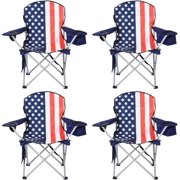 Pack of 4 Portable Lawn Chairs, with Built-in Can Cooler, Storage Pocket, Carry Bag, and Cup Holder, Includes Carry Bag – USA [4-Pack]