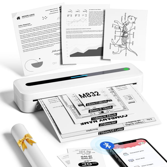 ItriAce Portable Printer, 300DPI Wireless Bluetooth Thermal Printers, Support Multi-Size Thermal Paper, Compatible with iOS, Android & PC, Inkless Mo