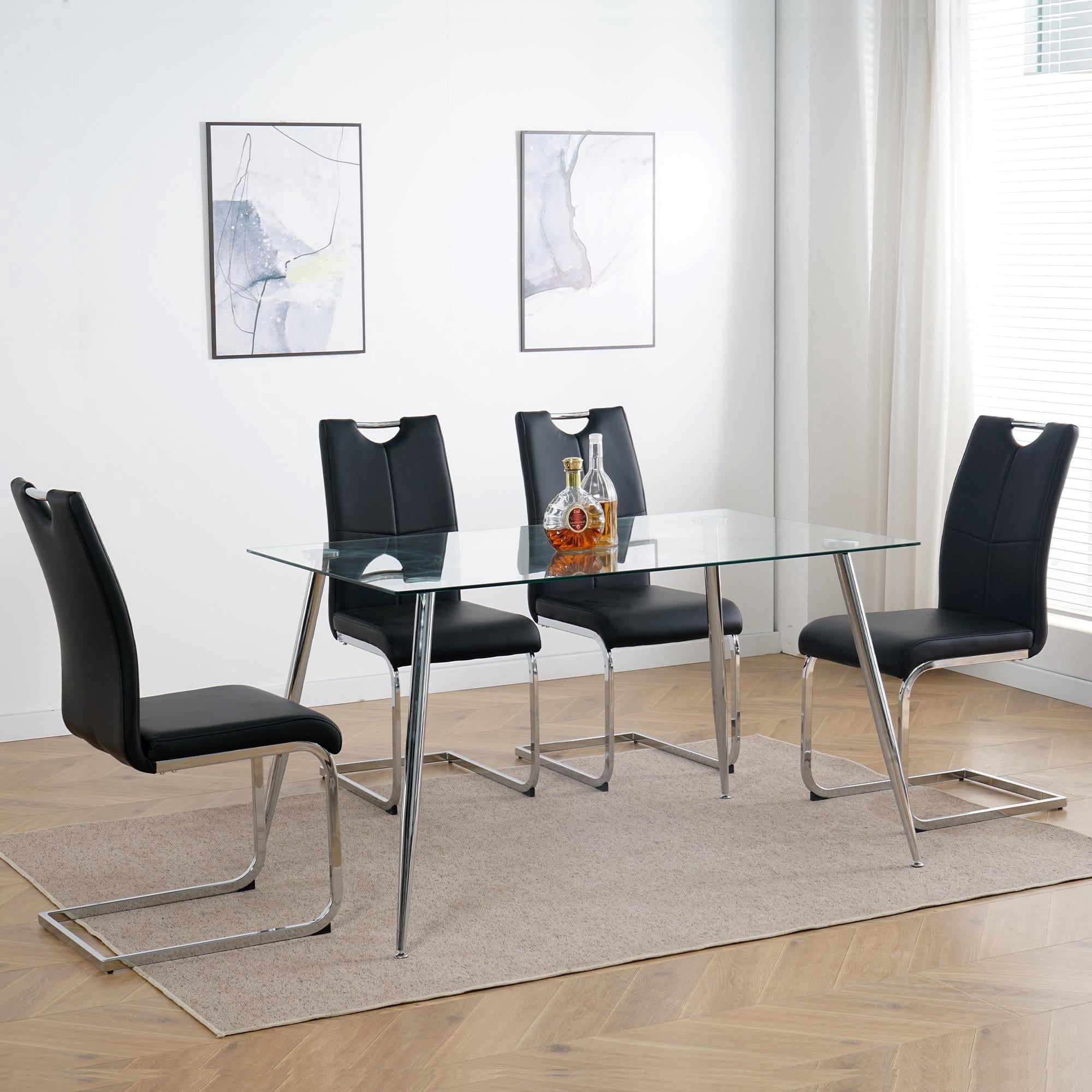 Sumdeal Modern Dining Chairs Set of 4,Modern Dining Chairs with C-Shape Metal frame leg with High Density Sponge Leather,Dining Chairs for Dining Room,Kitchen,Living Room