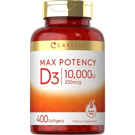 Vitamin D3 10000 IU | 400 Softgels | High Potency | Non-GMO, Gluten Free | by Carlyle