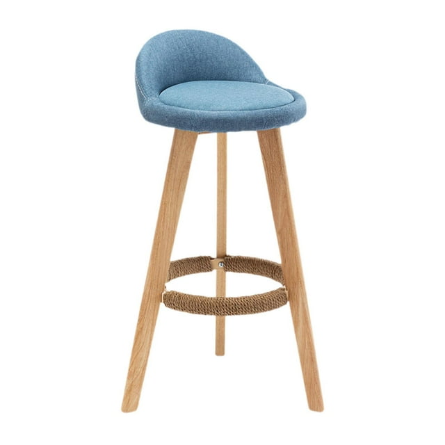 Taburete de bar alto Taburete de bar con estructura de madera y respaldo bajo Taburete de bar Silla de bar para comedor Cafetería Respaldo Cocina Lino azul