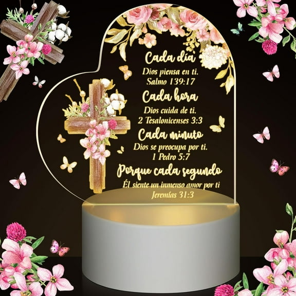 Acrylic Night Light Christian Gift for Women Inspirational Religious Gift LED Night Light Bible Verse Decor for Wedding Birthday Church with Warm Color Lamp Base(CADA Día)