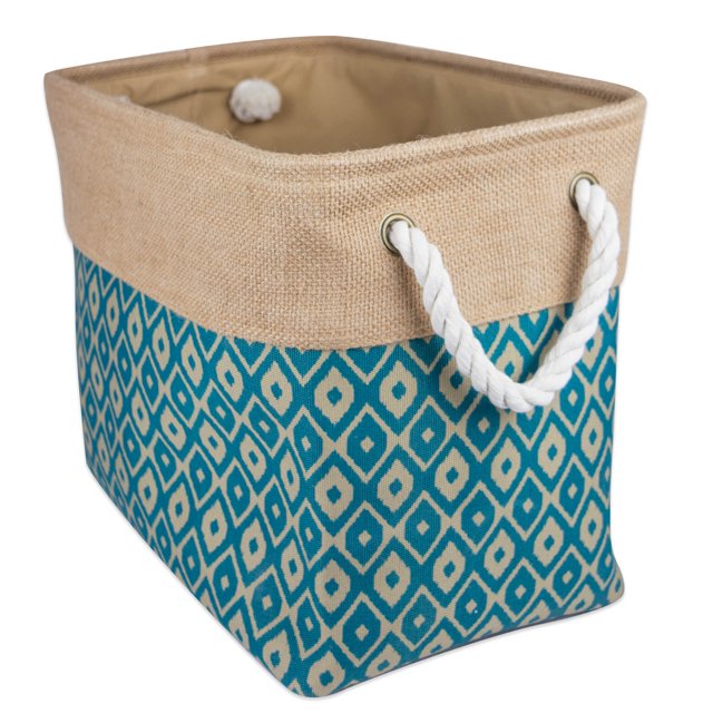 DII Papelera de arpillera Ikat Teal Rectangle Medium Design Imports CAMZ36056