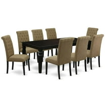 LGBR9-BLK-17 9Pc Dining Set Includes a Rectangle Dining Table with Butterfly Leaf and Eight Parson Chairs with Light Sable Fabric, Black Finish