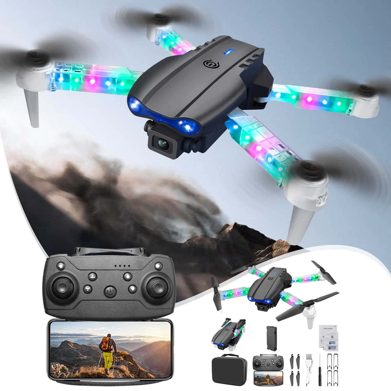 Drone with Dual 1080P Cameras, Foldable Design with Live Video via WiFi and Stable Optical Flow for Beginners and Adults