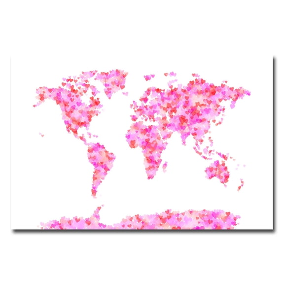 Trademark Art "Love Hearts Map" Canvas Wall Art by Michael Tompsett
