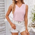 thumbnail image 2 of ZOHIUM Shirts Shirts Women's New Spring/Summer Button V Neck Solid Color Casual Perforated Vest T Top Work Shirts for Women （Pink,S), 2 of 6