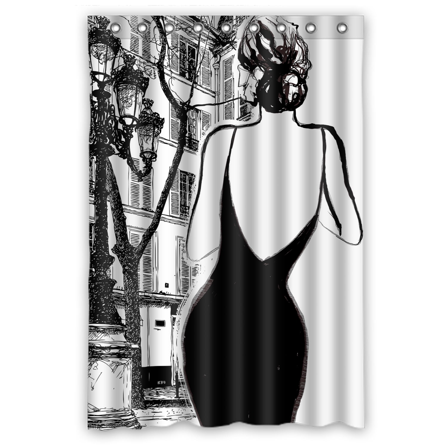 YKCG Black and White Paris Street Elegant Woman Shower Curtain