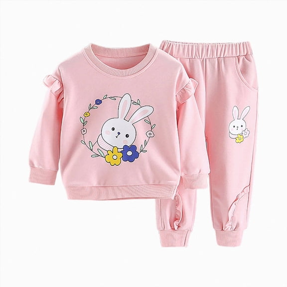 enyan Little Girls Fall Winter Outfit Size 1-8T Cotton Cute Print Long Sleeve Top and Pant Toddler Girl Clothes(Pink,7-8 Years)