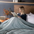 thumbnail image 3 of DOMDEC Luxury Flannel Fleece Comforter with Plush Sherpa Back - Faux Fur Blanket, Winter Warmth, Cloud Blue Queen Size 90x90 Inches, 3 of 7