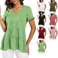 thumbnail image 3 of Camiseta estilo Babydoll suelta con cuello en V y manga corta con volantes para mujer, informal, para verano, 3 of 6