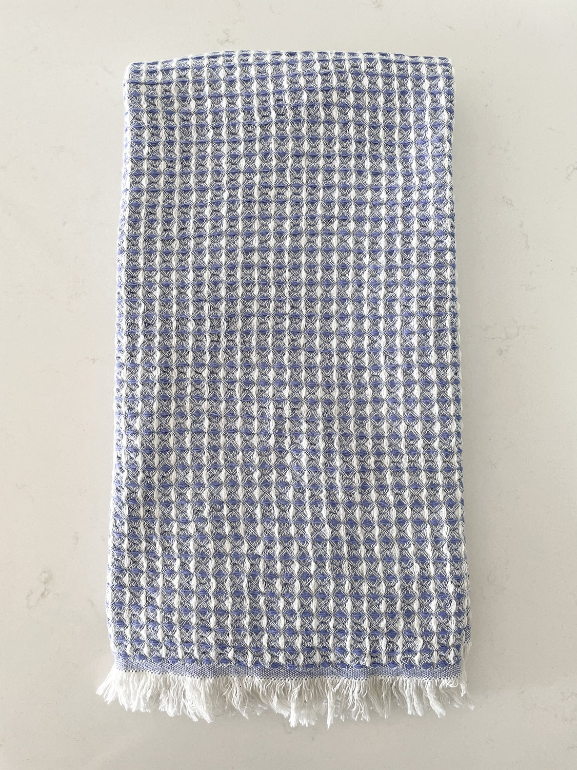 2 Tone Turkish Cotton Waffle Bath Towel Sky Blue