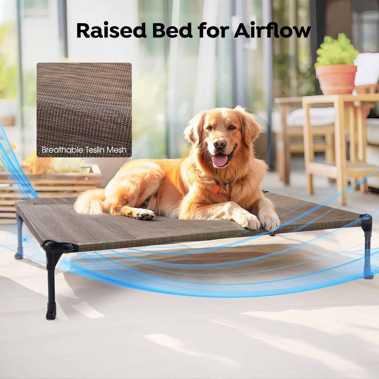 Elevated Dog Bed Add Removable Waterproof Bolster Cushion Mat  Raised Pet With Breathable Teslin Mesh No-slip Feet Sofa For Indoor Outdoor Medium Brown Cwc2331b