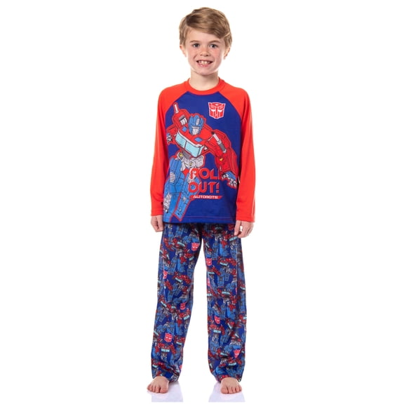 Transformers Boys' Optimus Prime Roll Out Autobots 2 Piece Long Sleeve Raglan Shirt Pajama Pant Sleep Lounge Set