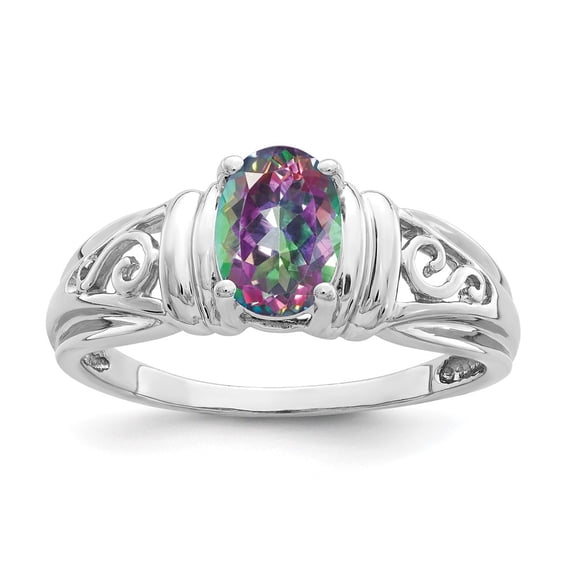 Primal Gold 14 Karat White Gold 7x5mm Oval Mystic Fire Topaz Ring