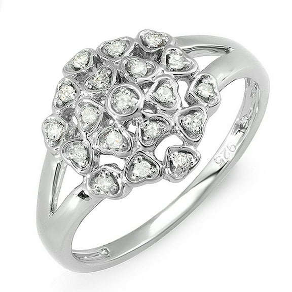 0.20 Carat (ctw) Sterling Silver Ladies Round Diamond Cocktail Right Hand Ring 1/5 CT