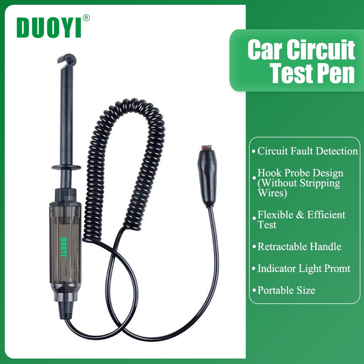 Protable Circuit Tester, 6V24V DC Hook Probe Test Light Pencil