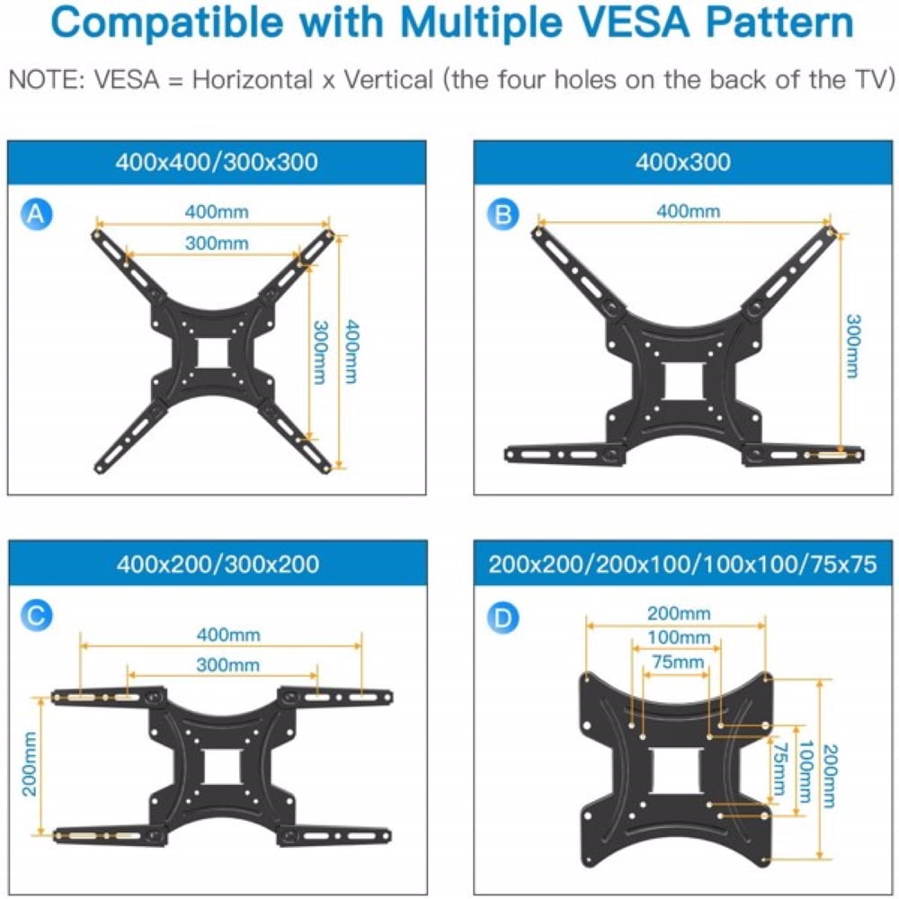 Full Motion TV Monitor Wall Mount for Most 14-55 inch Flat Curved Screen TVs & Monitors Up to 110lbs, Max VESA 400x400mm