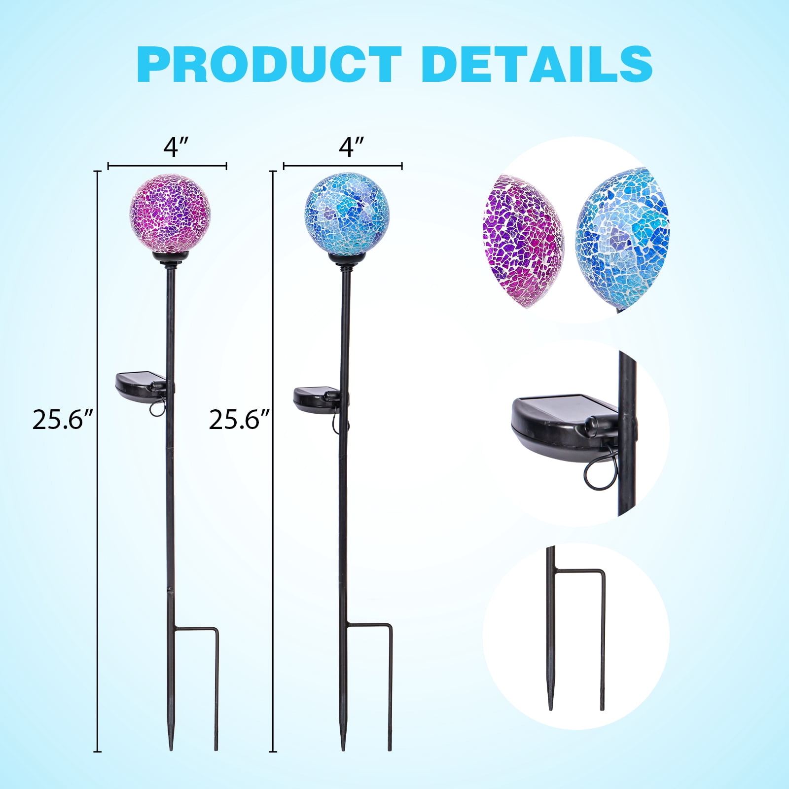 Solar Garden Lights, Mosaic Solar Light Outdoor Waterproof LED Pathway Stake Light for Landscape Patio Yard Deck Walkway Decoration, 2 Pack