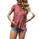 thumbnail image 1 of Camisas casuales holgadas de color rojo vino para mujer para citas y trabajo en verano, blusas con cuello en V y mangas cortas con volantes florales, 1 of 7