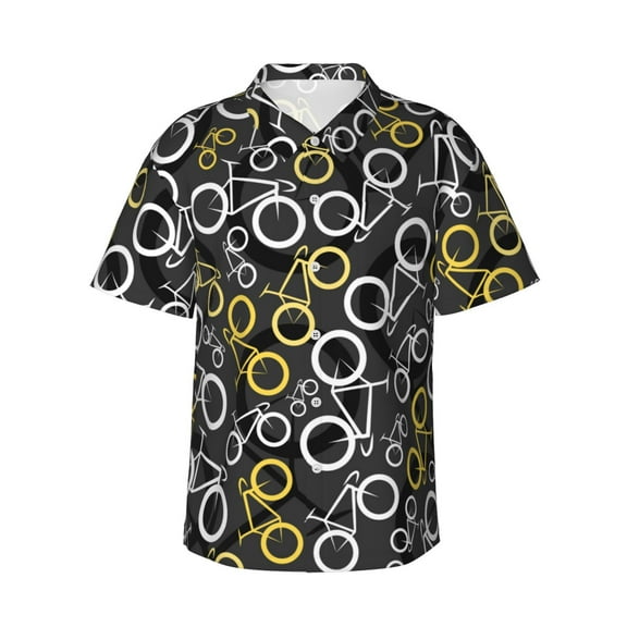 Gray And Yellow Bicycles Men's 3d Print Casual Button Down Shirts, Novelty Hawaiian Short Sleeves Xl