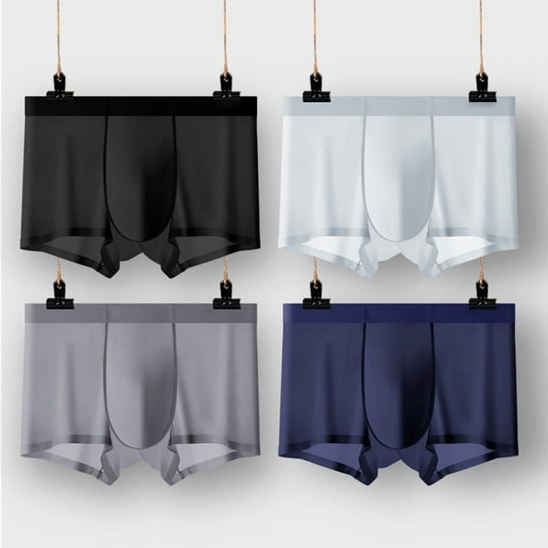 4 calzoncillos bóxer de seda helada para hombre, sexys y transparentes, sin marcas.