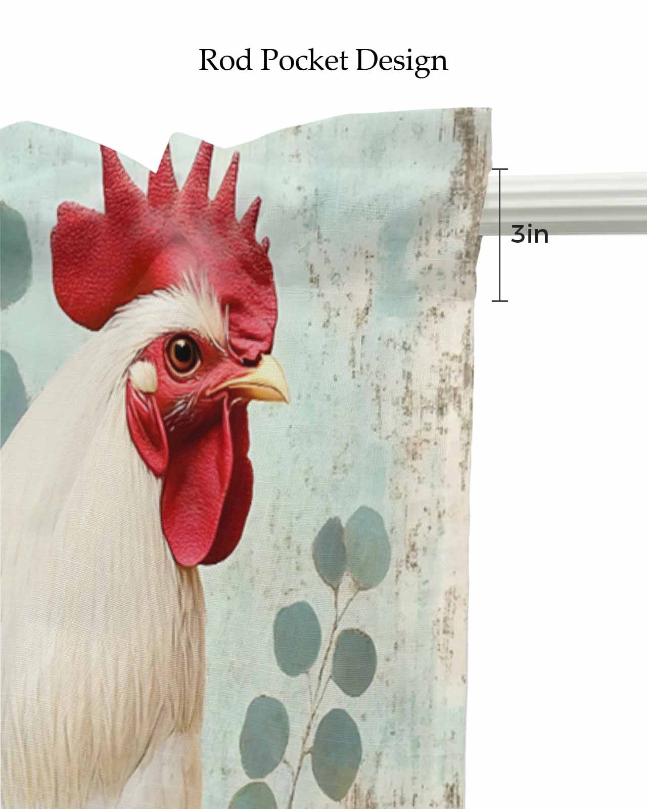 Vintage Rooster Kitchen Valances for Windows Farmhouse Linen Window Valance Curtain for Living Room Window Treatment Eucalyptus Leaves Animals Spring Roses Valance Rod Pocket Topper, 60 x 18 Inch