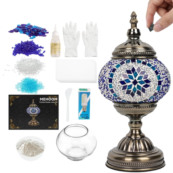 MEHOOM Classic DIY Mosaic Lamp Kit, Turkish Crafts Kit for Adult, Moroccan Decor, Perfect Gift for Her or Him (Blue)