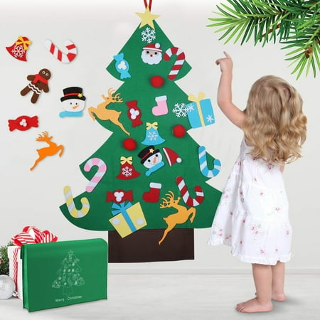Cute Diy Christmas Gifts TSV 3ft DIY Felt Christmas Tree Set + 26 Pcs Detachable Ornaments, Adorable Wall Hanging Xmas Gifts for Christmas Decorations - Kids Xmas Gifts Year Home Door Wall Hanging Decor, Educational Toy ()