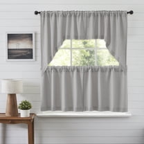 VHC Brands Burlap Dove Grey 4 PC Curtain Set (2 Swag 36x16 and 2 Tier 24x36)
