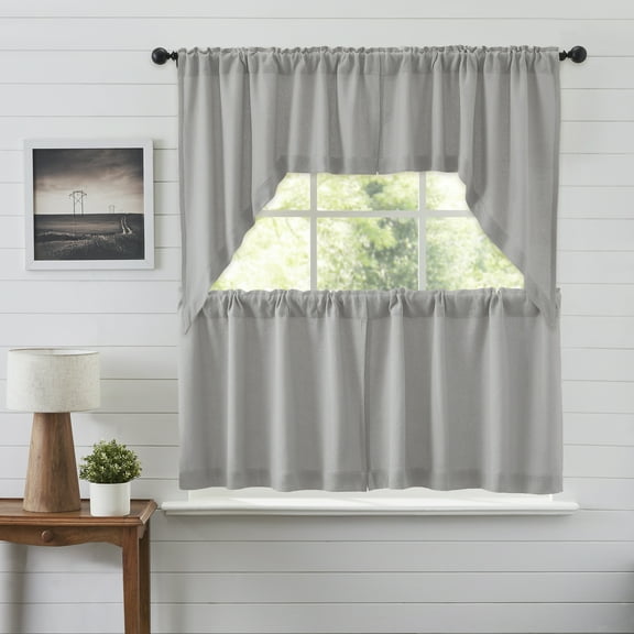 VHC Brands Burlap Dove Grey 4 PC Curtain Set (2 Swag 36x16 and 2 Tier 24x36)