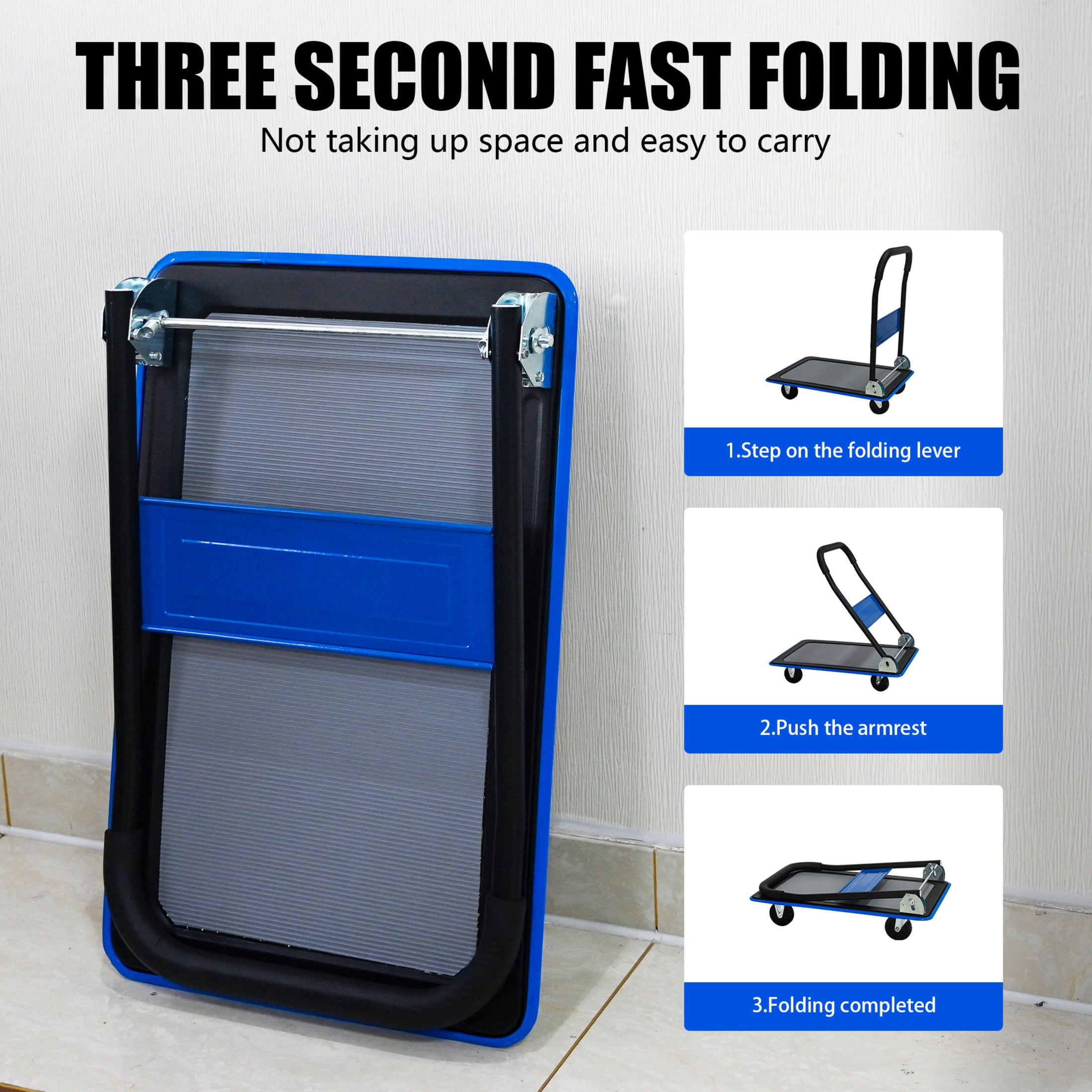 Noble House 28" Flatbed Cart, Heavy Duty Platform Hand Truck with Foldable Push Handle for Loading and Storage, Blue