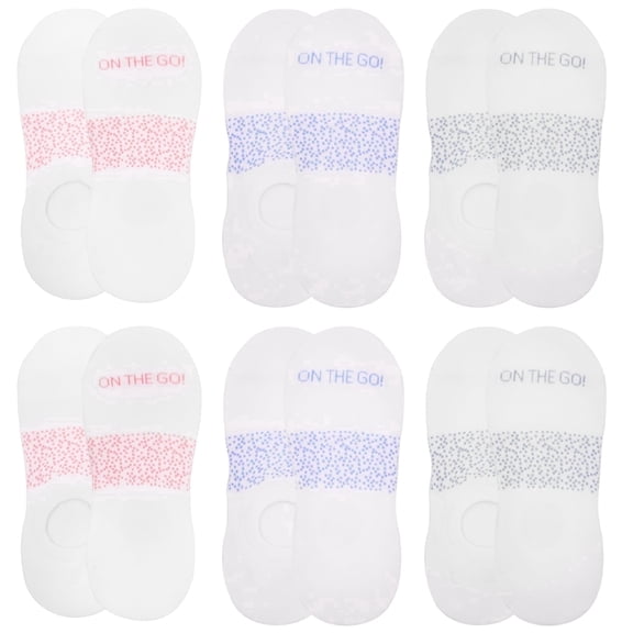 On the Go Women's Invisible Socks (6 Pair Pack, White with Blue/Pink/Grey Galaxy Arches)