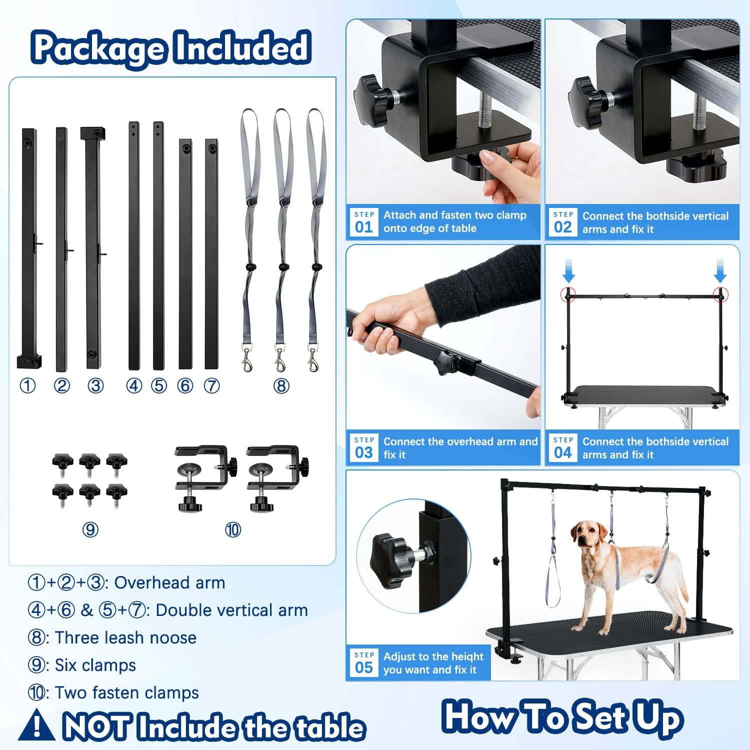 Dog Grooming Arm Clamp Pet Grooming Table Adjustable Dog Grooming