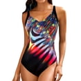 thumbnail image 1 of Cathalem Maillot de Bain Femme Résistant au Chlore Col Carré une Pièce, Rouge L, 1 of 4