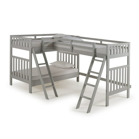 Aurora (Box 1/3) Twin Over Twin Wood Bunk Bed with Third Bunk Extension, Dove Gray